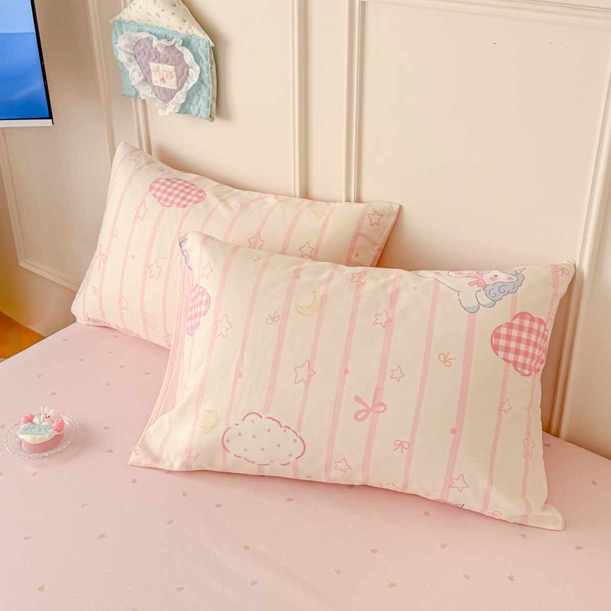 91家纺网 家纺一手货源 找家纺 呗旺鹿 2026新款全棉纯棉40支12868星仔系列单被套被套单件单品被套 粉色独角兽