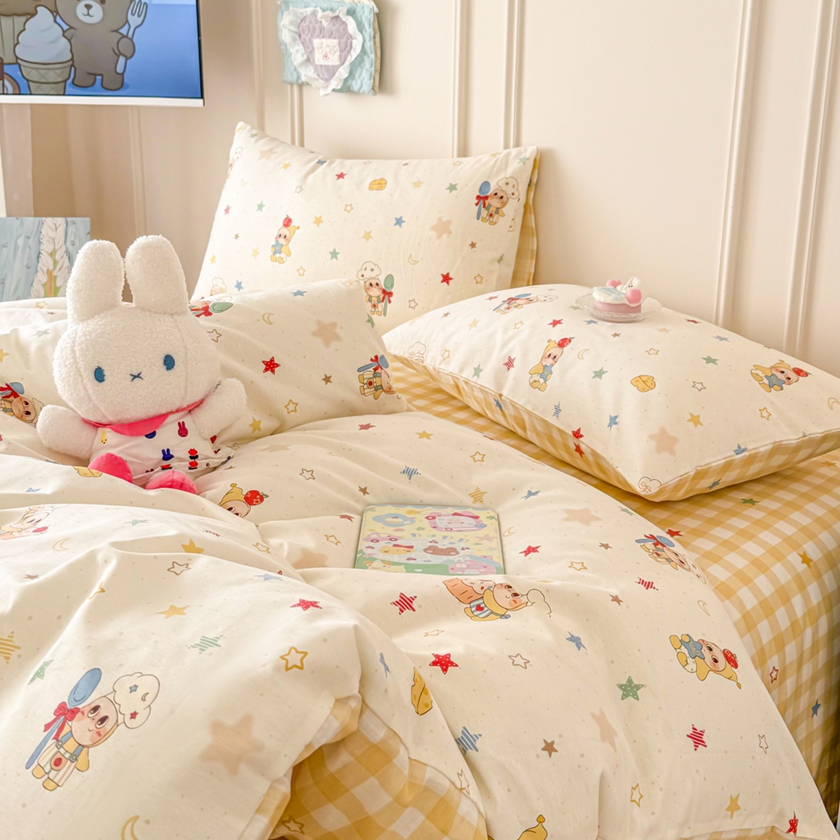 91家纺网 家纺一手货源 找家纺 呗旺鹿 2026新款全棉纯棉40支12868星仔系列单被套被套单件单品被套 快乐小星星