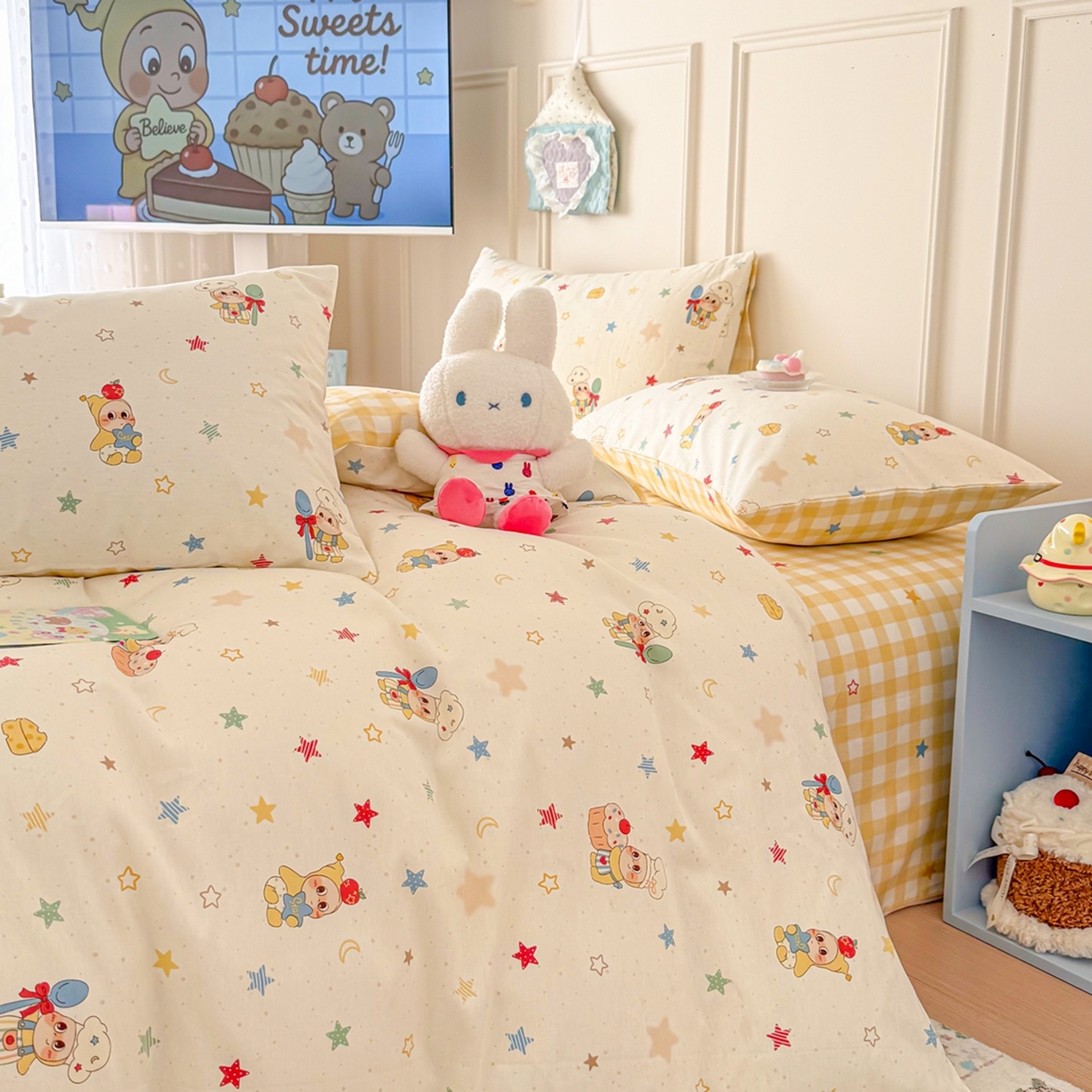 91家纺网 家纺一手货源 找家纺 呗旺鹿 2026新款全棉纯棉40支12868星仔系列单被套被套单件单品被套 快乐小星星