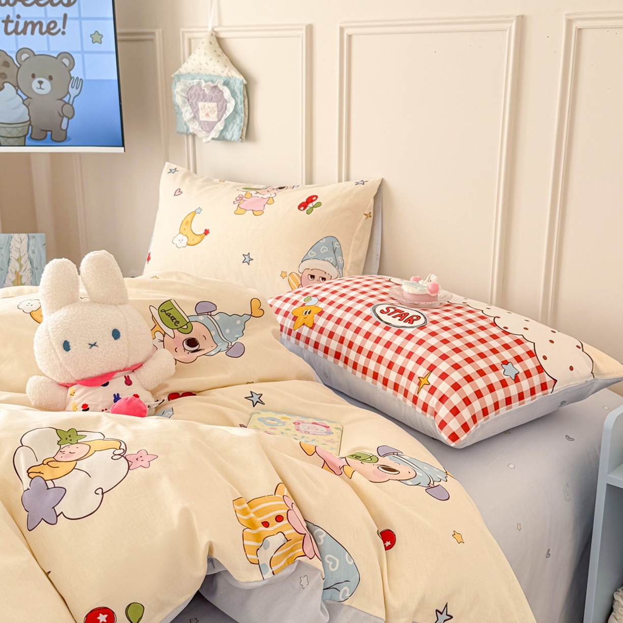 91家纺网 家纺一手货源 找家纺 呗旺鹿 2026新款全棉纯棉40支12868星仔系列单被套被套单件单品被套 星星漫游记