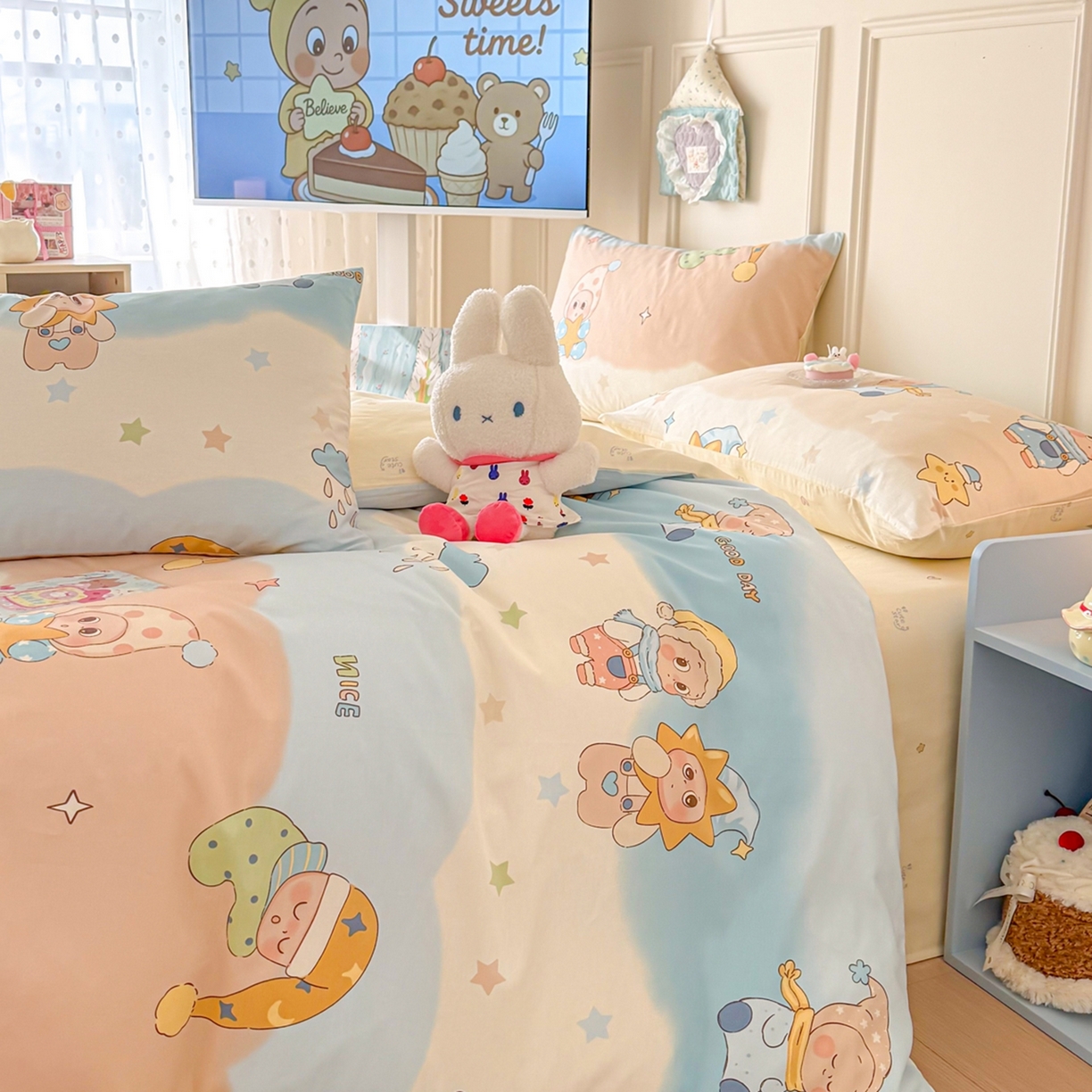 91家纺网 家纺一手货源 找家纺 呗旺鹿 2026新款全棉纯棉40支12868星仔系列单被套被套单件单品被套 星梦童话