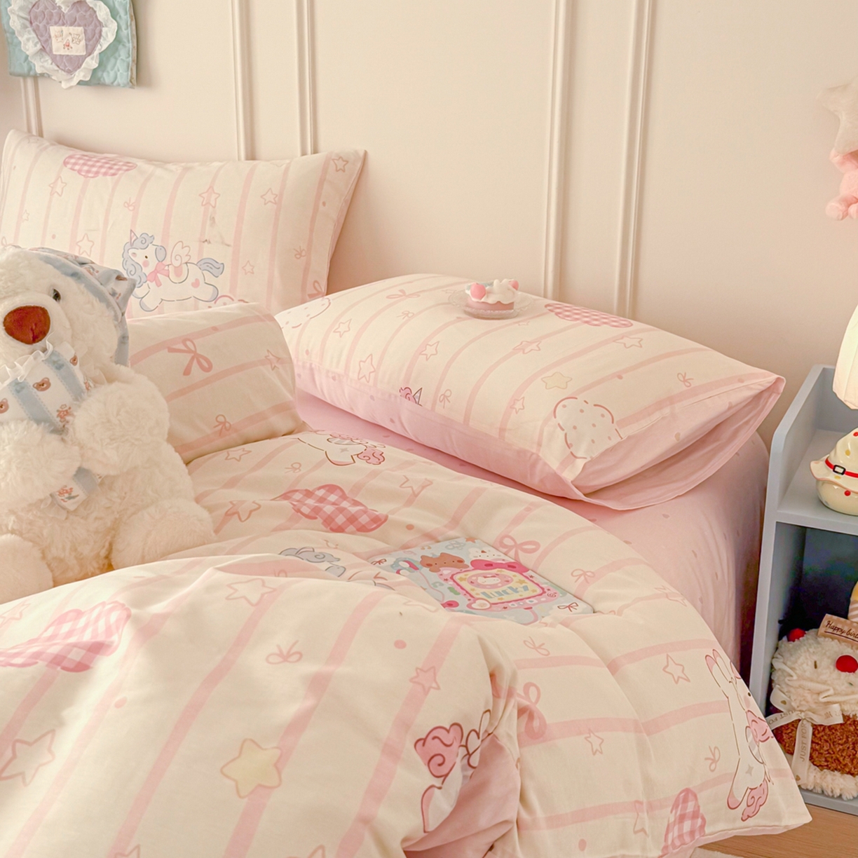 91家纺网 家纺一手货源 找家纺 呗旺鹿 2026新款全棉纯棉40支12868星仔系列单被套被套单件单品被套 粉色独角兽