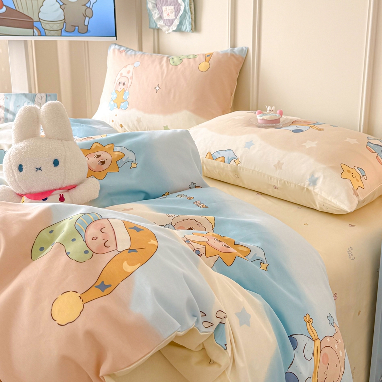 91家纺网 家纺一手货源 找家纺 呗旺鹿 2026新款全棉纯棉40支12868星仔系列单被套被套单件单品被套 星梦童话