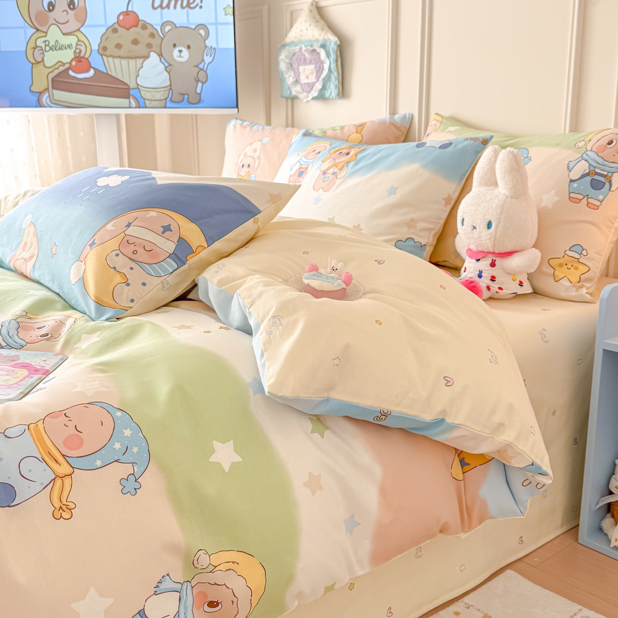 91家纺网 家纺一手货源 找家纺 呗旺鹿 2026新款全棉纯棉40支12868星仔系列单被套被套单件单品被套 星梦童话