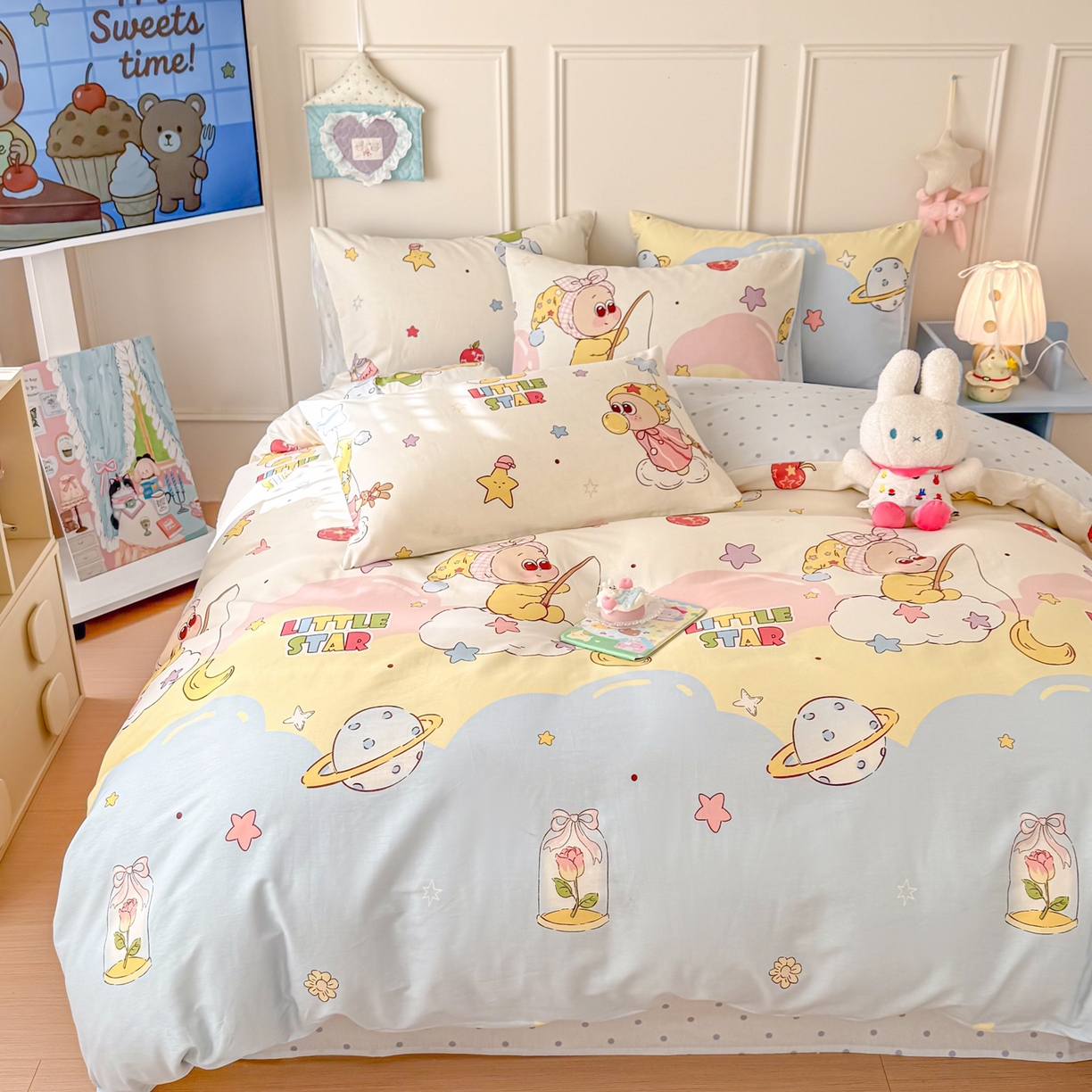 91家纺网 家纺一手货源 找家纺 呗旺鹿 2026新款全棉纯棉40支12868星仔系列单被套被套单件单品被套 星星仔的梦