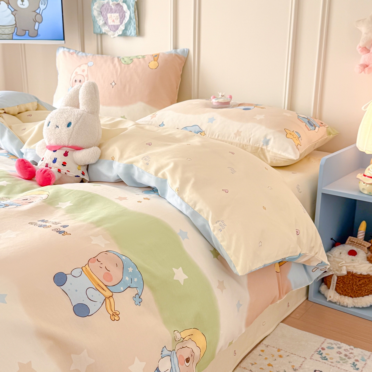 91家纺网 家纺一手货源 找家纺 呗旺鹿 2026新款全棉纯棉40支12868星仔系列单被套被套单件单品被套 星梦童话