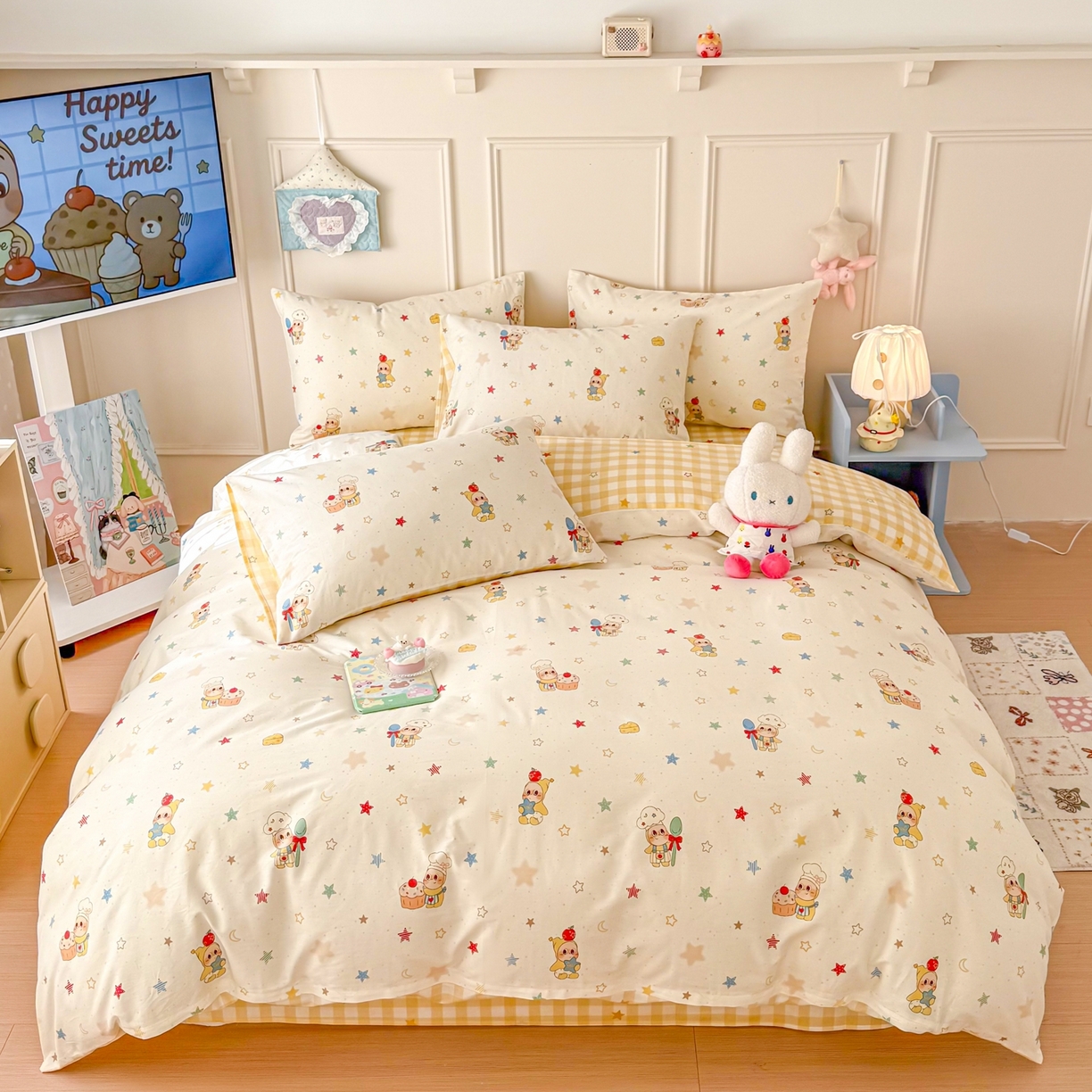 91家纺网 家纺一手货源 找家纺 呗旺鹿 2026新款全棉纯棉40支12868星仔系列单被套被套单件单品被套 快乐小星星