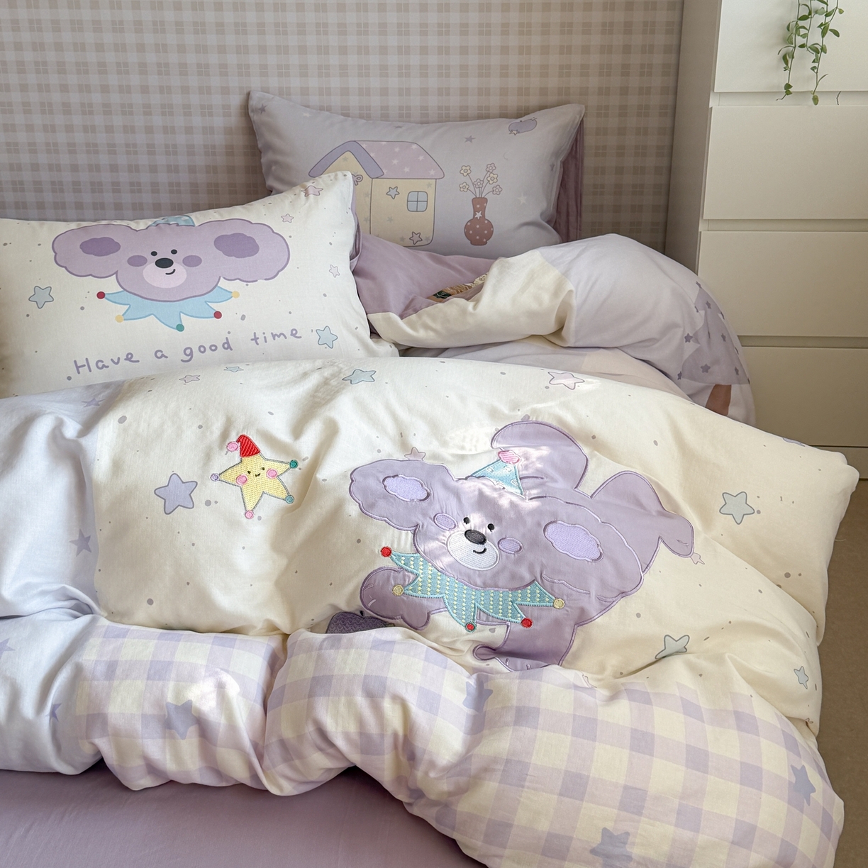 91家纺网 家纺一手货源 找家纺 （总）柚子YOUTH 2026春夏新款大版全棉纯棉双层纱贴布绣四件套