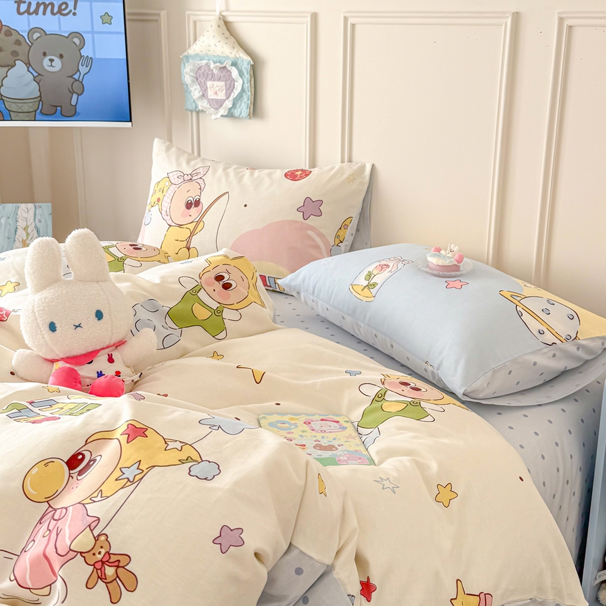 91家纺网 家纺一手货源 找家纺 呗旺鹿 2026新款全棉纯棉40支12868星仔系列单被套被套单件单品被套 星星仔的梦