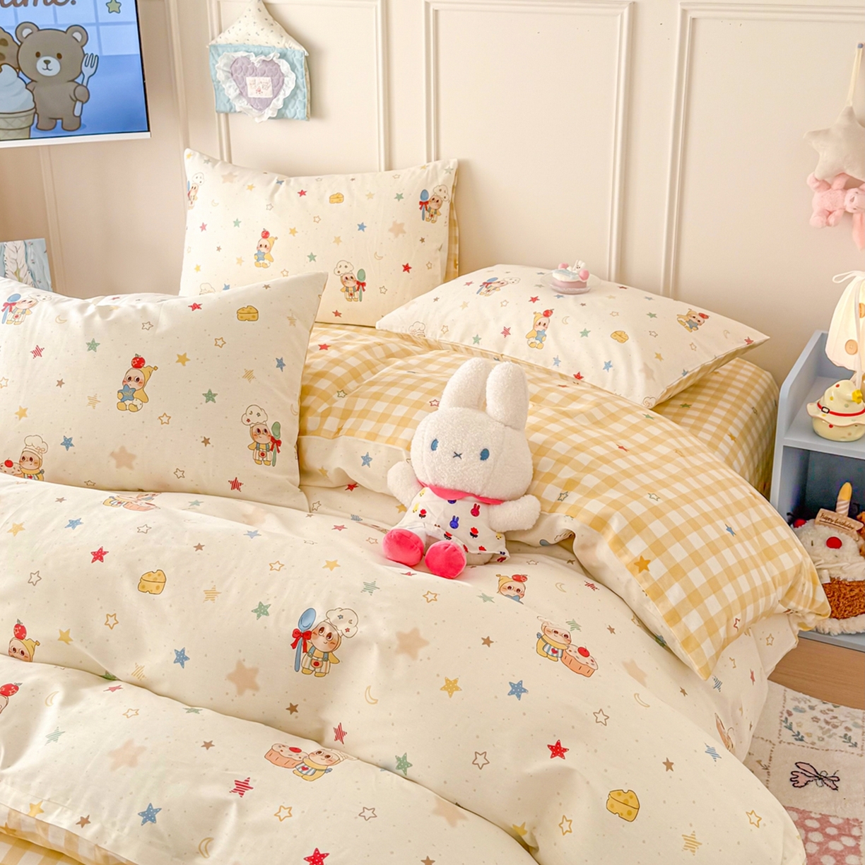 91家纺网 家纺一手货源 找家纺 呗旺鹿 2026新款全棉纯棉40支12868星仔系列单被套被套单件单品被套 快乐小星星