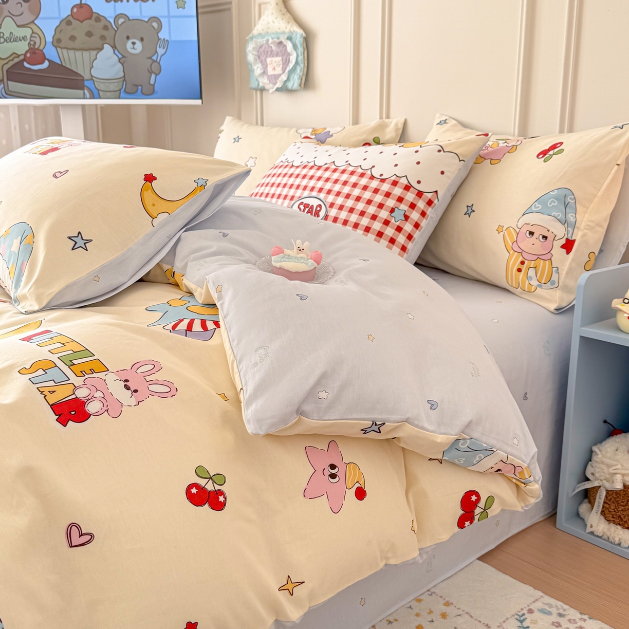 91家纺网 家纺一手货源 找家纺 呗旺鹿 2026新款全棉纯棉40支12868星仔系列单被套被套单件单品被套 星星漫游记