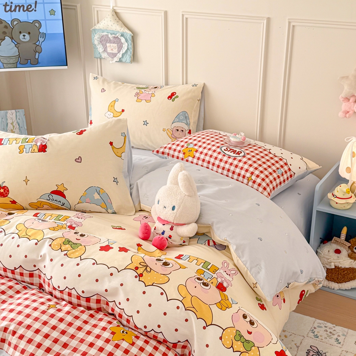 91家纺网 家纺一手货源 找家纺 呗旺鹿 2026新款全棉纯棉40支12868星仔系列单被套被套单件单品被套 星星漫游记