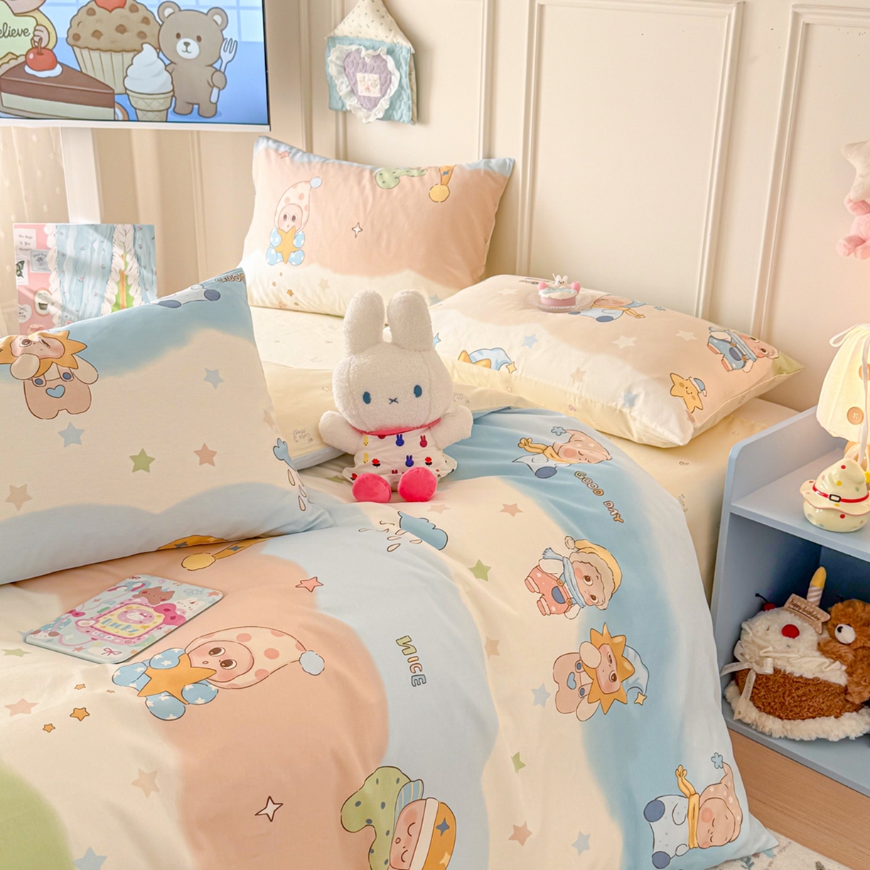 91家纺网 家纺一手货源 找家纺 呗旺鹿 2026新款全棉纯棉40支12868星仔系列单被套被套单件单品被套 星梦童话