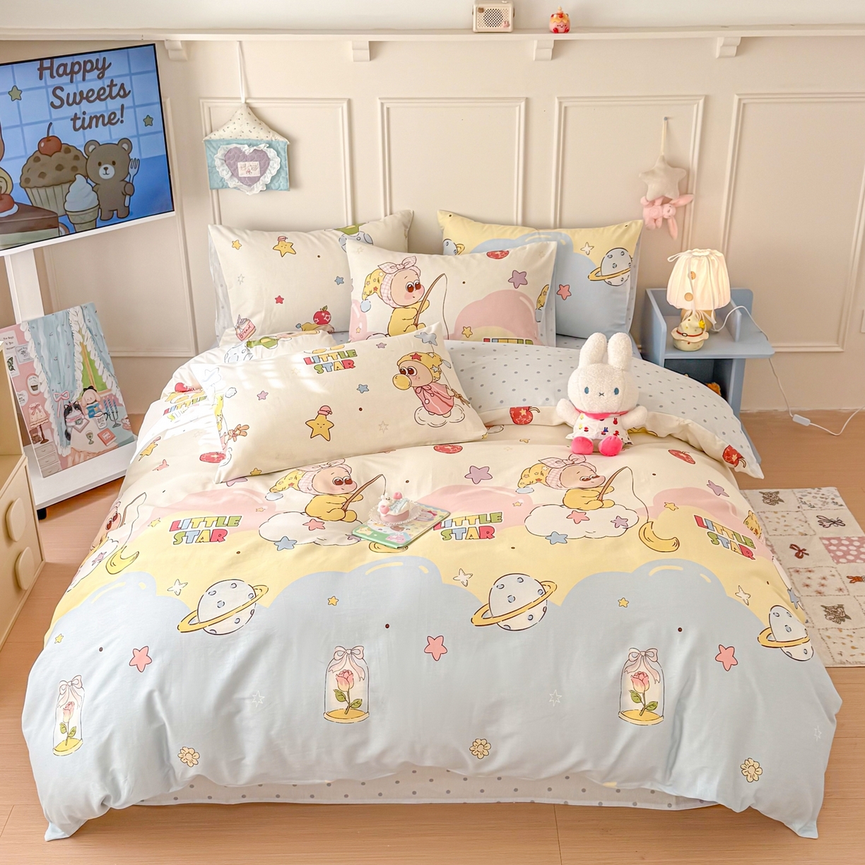 91家纺网 家纺一手货源 找家纺 呗旺鹿 2026新款全棉纯棉40支12868星仔系列单被套被套单件单品被套 星星仔的梦