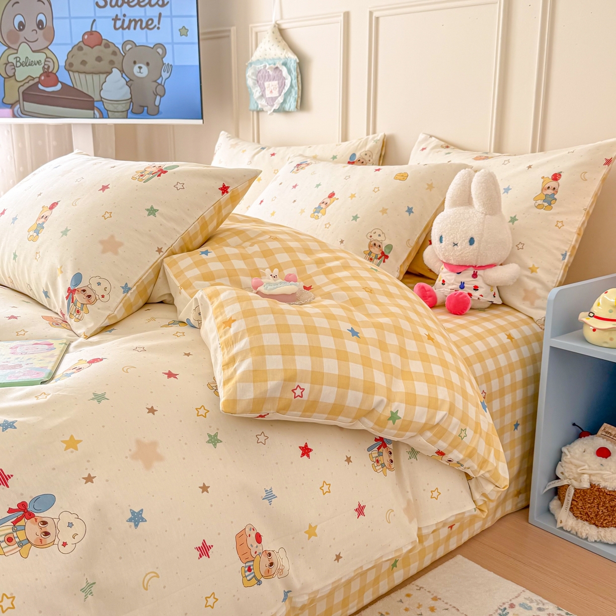 91家纺网 家纺一手货源 找家纺 呗旺鹿 2026新款全棉纯棉40支12868星仔系列单被套被套单件单品被套 快乐小星星