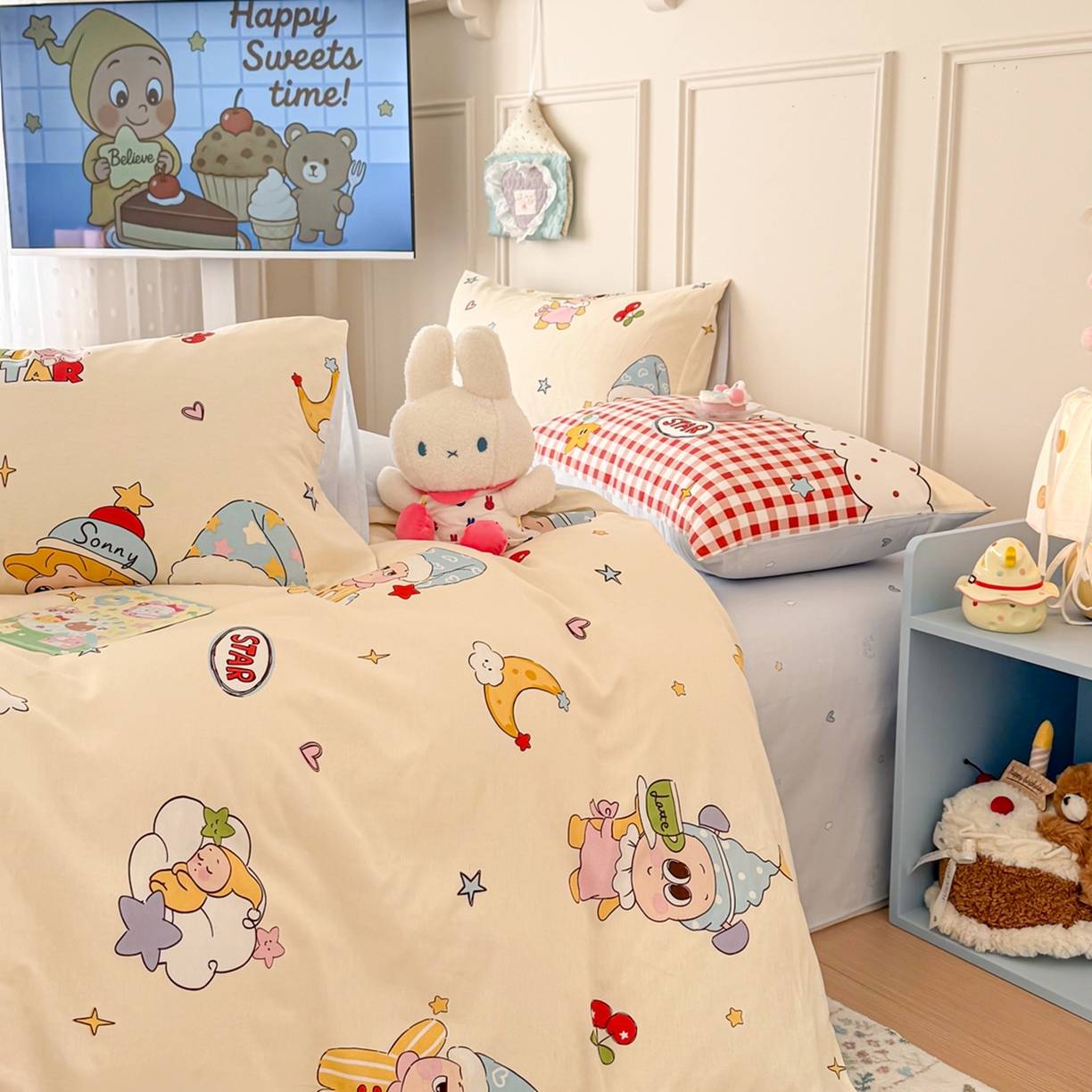 91家纺网 家纺一手货源 找家纺 呗旺鹿 2026新款全棉纯棉40支12868星仔系列单被套被套单件单品被套 星星漫游记