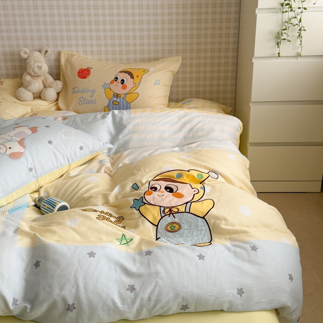 柚子YOUTH 2026春夏新款大版全棉纯棉双层纱贴布绣四件套 星星宝贝