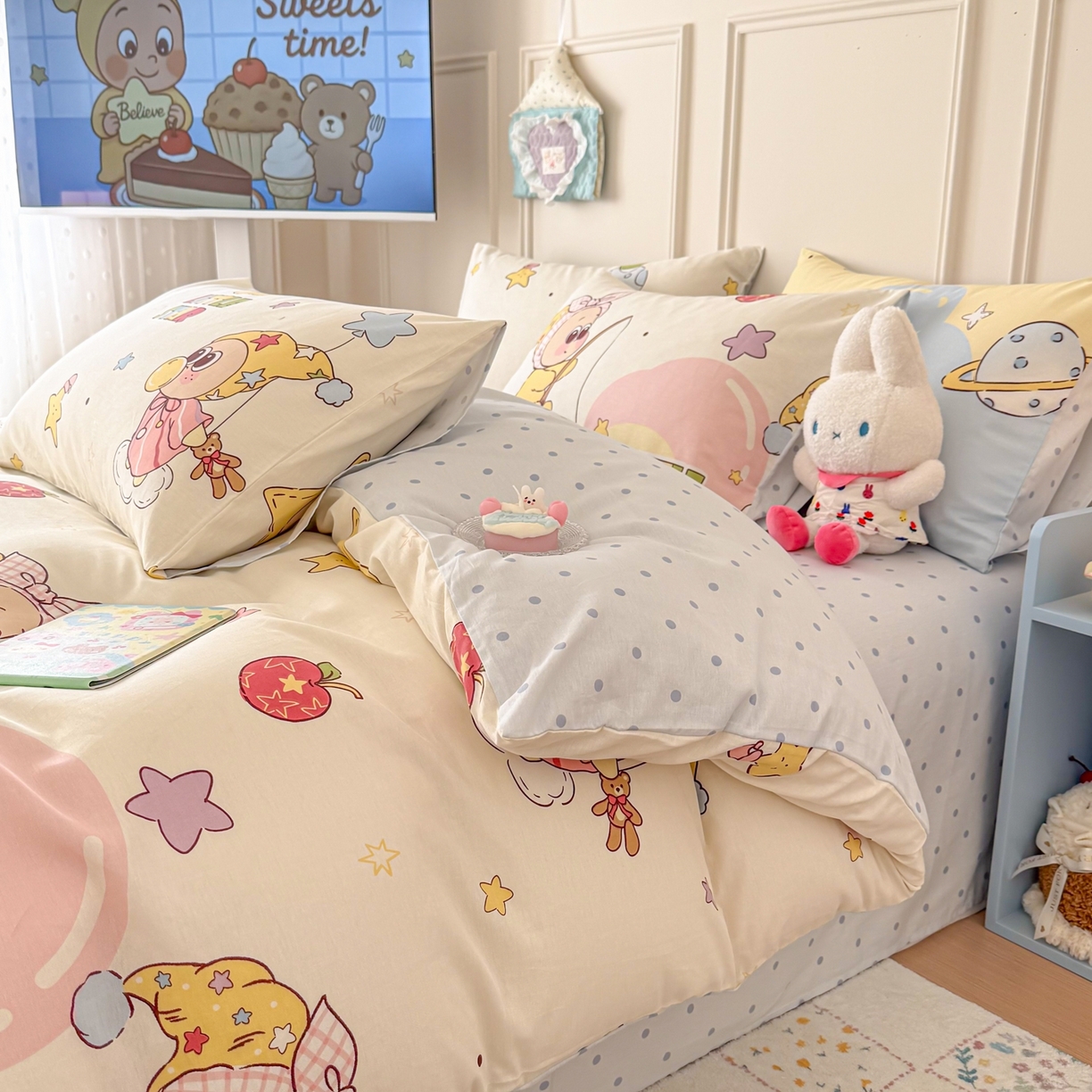 91家纺网 家纺一手货源 找家纺 呗旺鹿 2026新款全棉纯棉40支12868星仔系列单被套被套单件单品被套 星星仔的梦