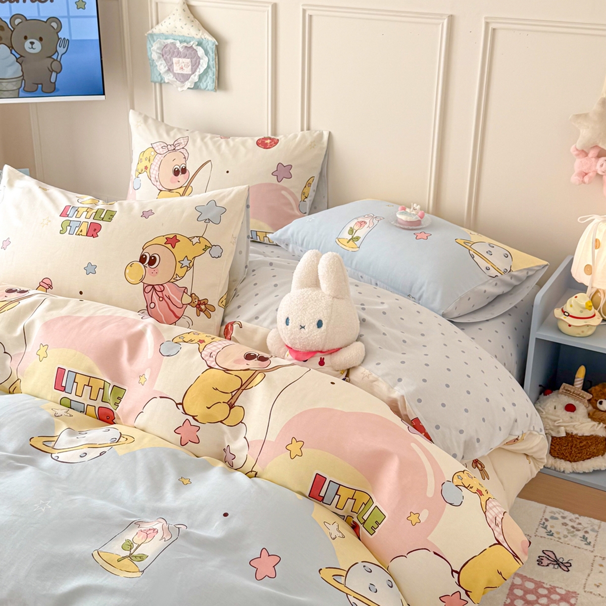 91家纺网 家纺一手货源 找家纺 呗旺鹿 2026新款全棉纯棉40支12868星仔系列单被套被套单件单品被套 星星仔的梦