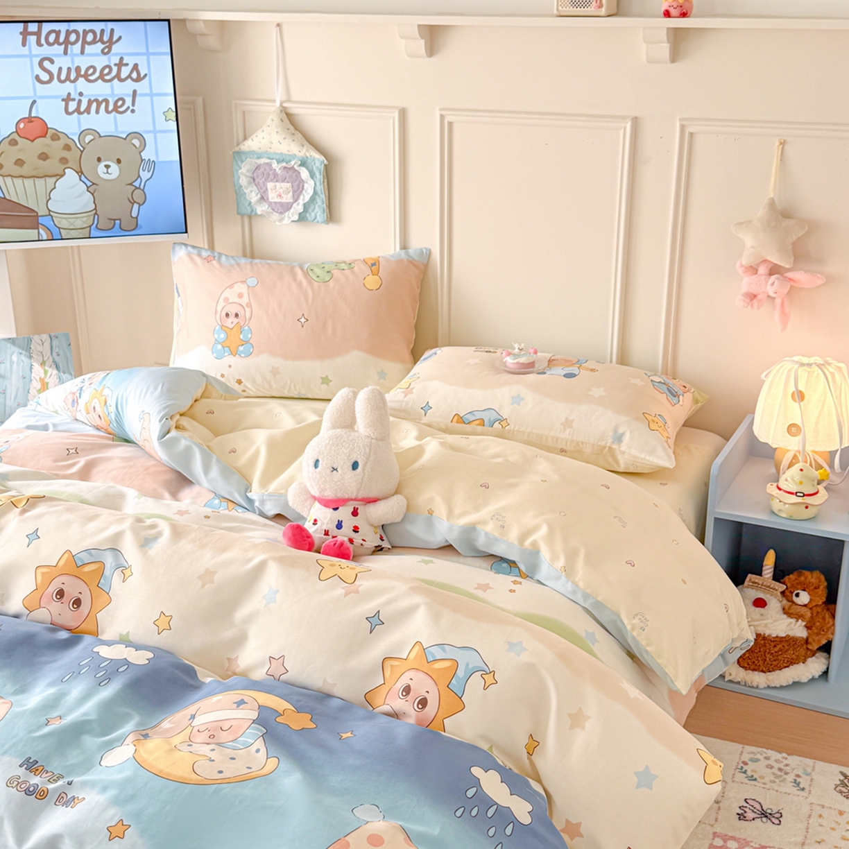 91家纺网 家纺一手货源 找家纺 呗旺鹿 2026新款全棉纯棉40支12868星仔系列单被套被套单件单品被套 星梦童话