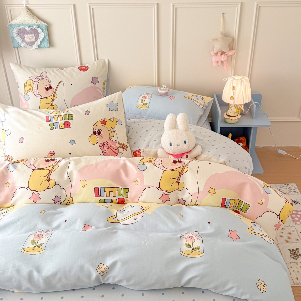 91家纺网 家纺一手货源 找家纺 呗旺鹿 2026新款全棉纯棉40支12868星仔系列单被套被套单件单品被套 星星仔的梦