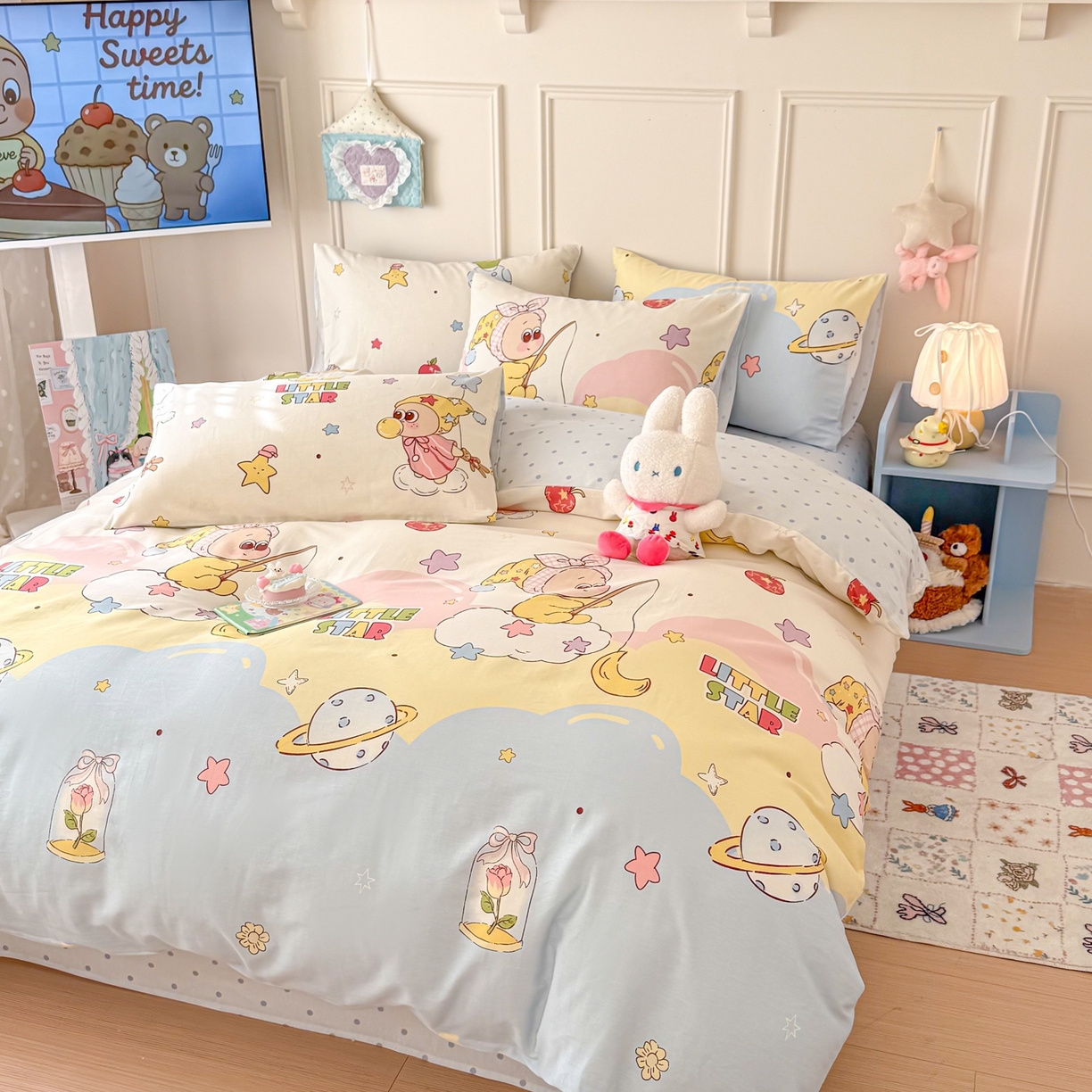 91家纺网 家纺一手货源 找家纺 呗旺鹿 2026新款全棉纯棉40支12868星仔系列单被套被套单件单品被套 星星仔的梦