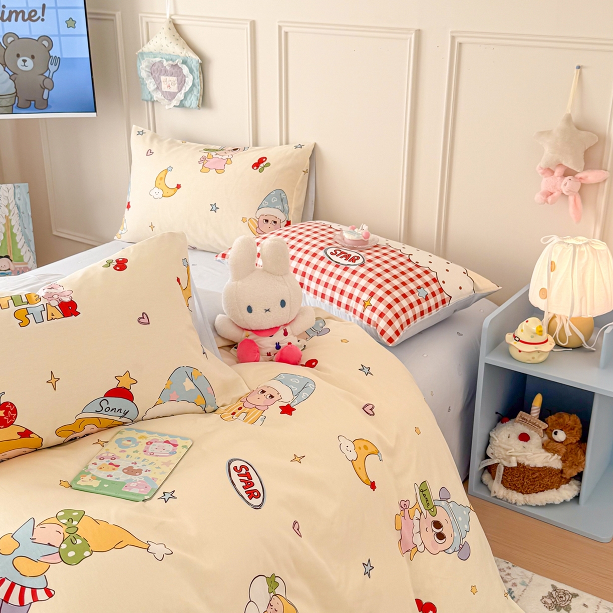 91家纺网 家纺一手货源 找家纺 呗旺鹿 2026新款全棉纯棉40支12868星仔系列单被套被套单件单品被套 星星漫游记