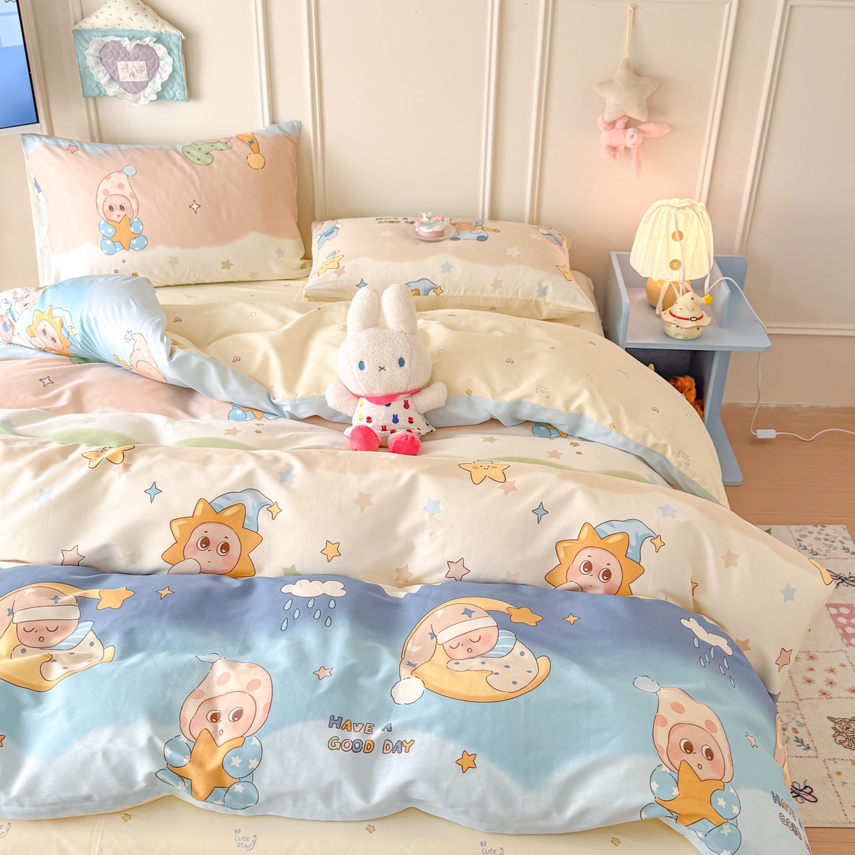 91家纺网 家纺一手货源 找家纺 呗旺鹿 2026新款全棉纯棉40支12868星仔系列单被套被套单件单品被套 星梦童话