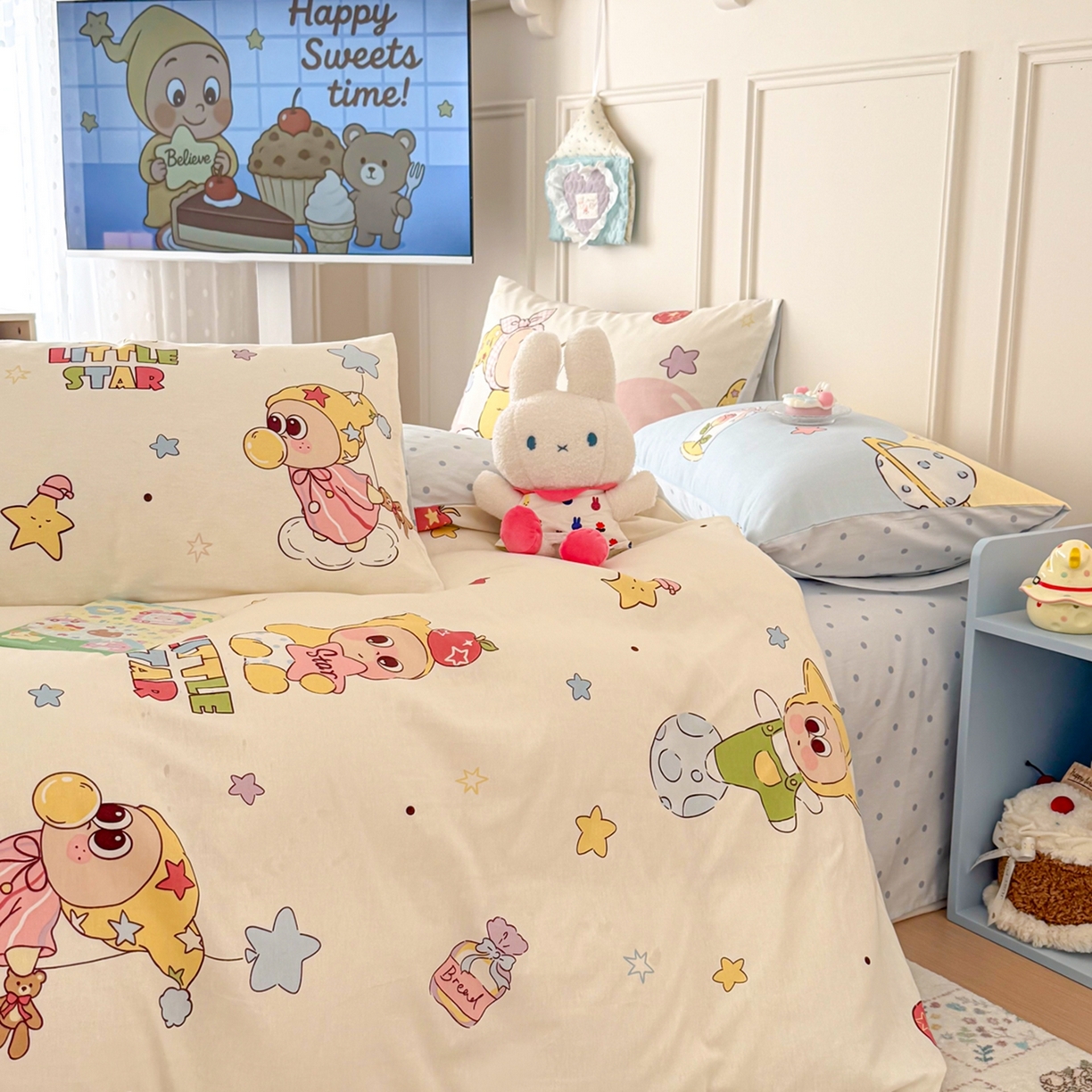 91家纺网 家纺一手货源 找家纺 呗旺鹿 2026新款全棉纯棉40支12868星仔系列单被套被套单件单品被套 星星仔的梦