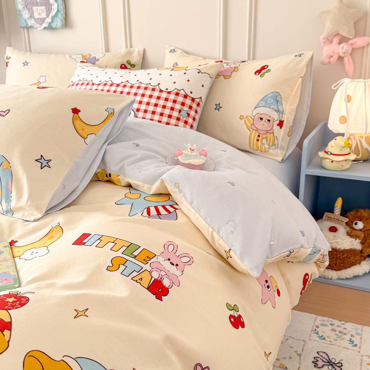 91家纺网 家纺一手货源 找家纺 呗旺鹿 2026新款全棉纯棉40支12868星仔系列单被套被套单件单品被套 星星漫游记