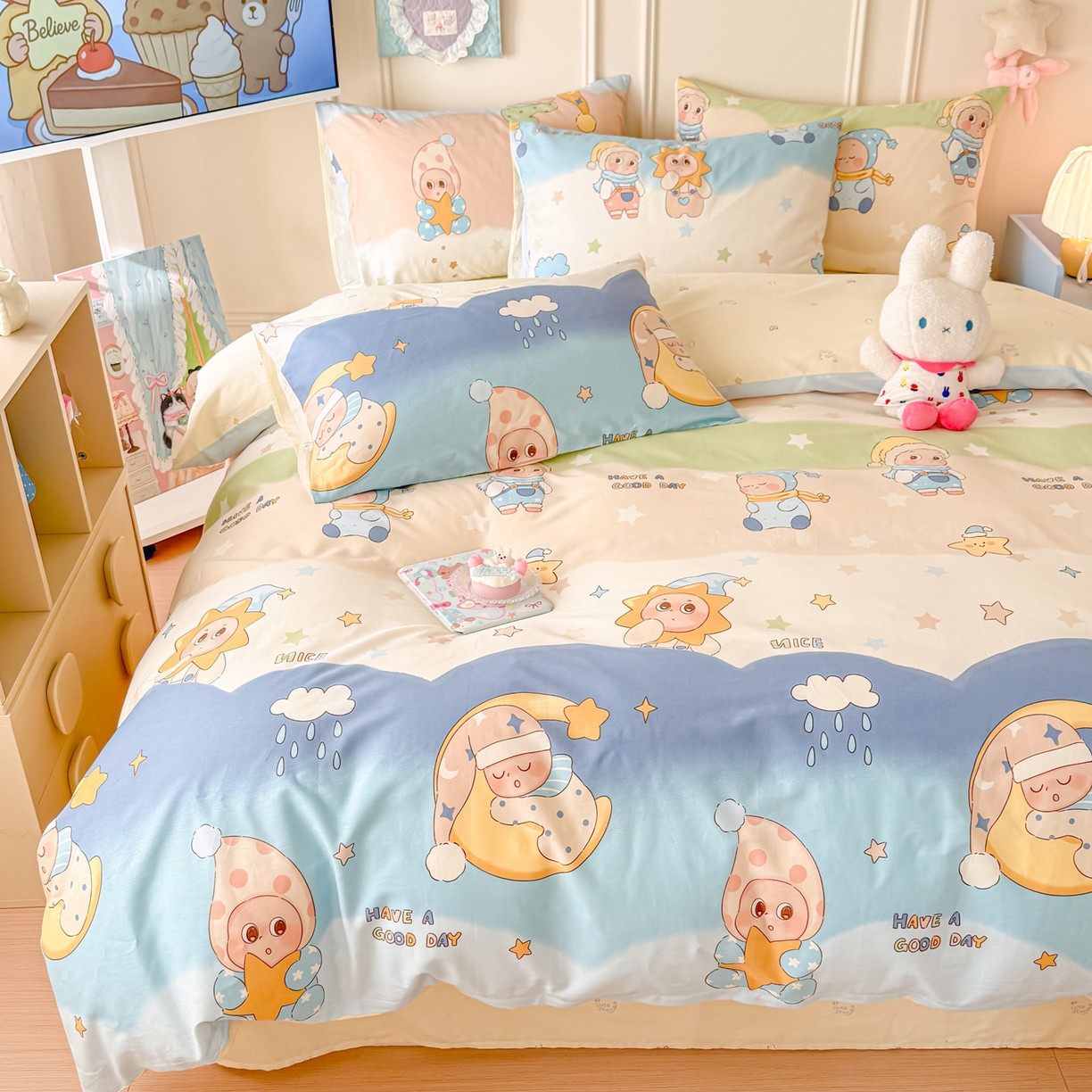 91家纺网 家纺一手货源 找家纺 呗旺鹿 2026新款全棉纯棉40支12868星仔系列单被套被套单件单品被套 星梦童话