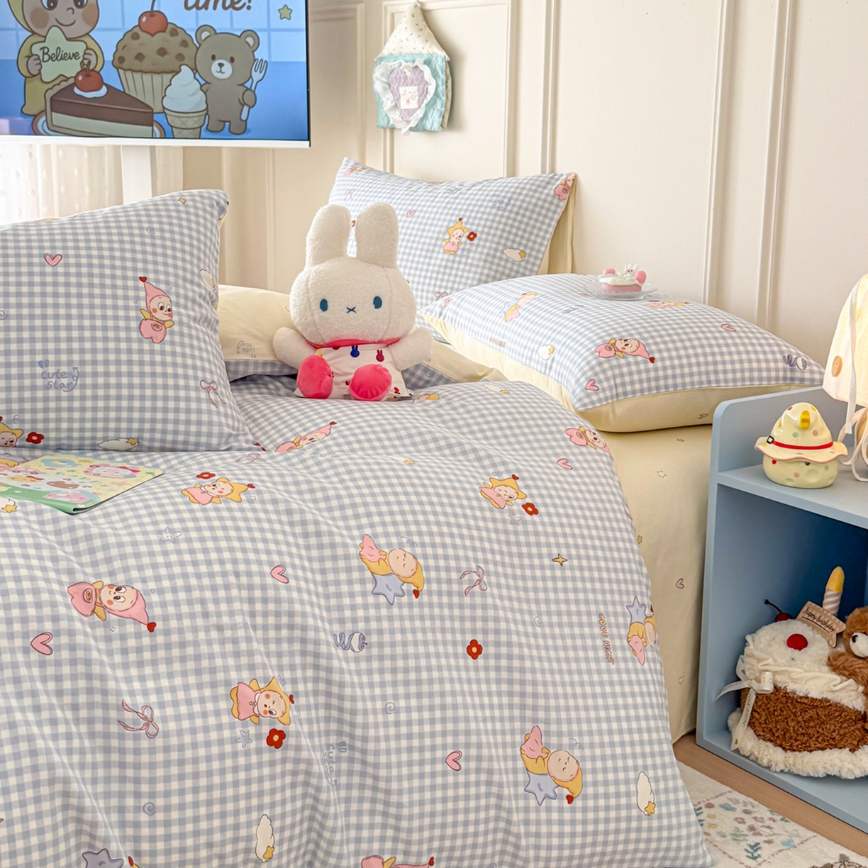 91家纺网 家纺一手货源 找家纺 呗旺鹿 2026新款全棉纯棉40支12868星仔系列单被套被套单件单品被套 甜梦小精灵蓝