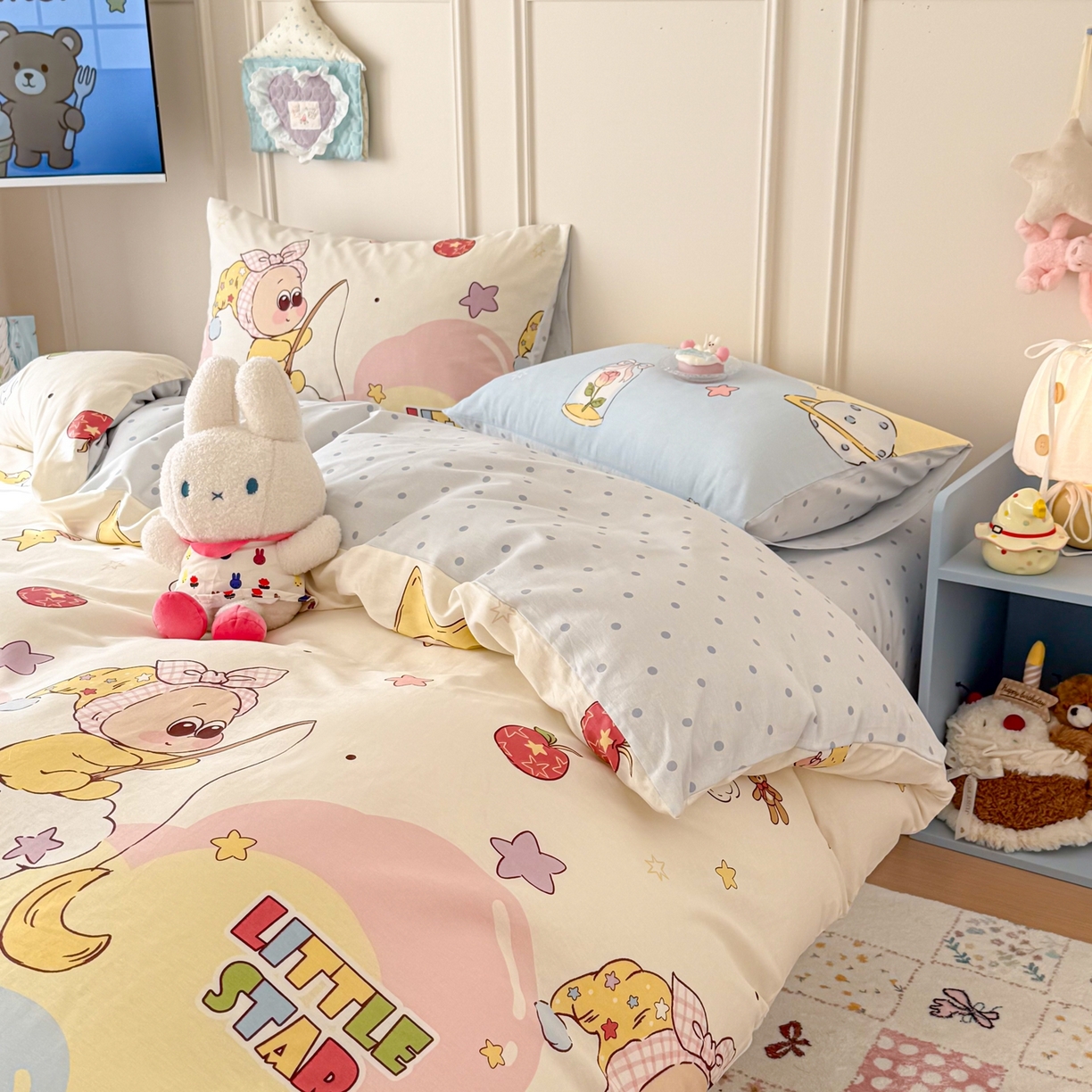 91家纺网 家纺一手货源 找家纺 呗旺鹿 2026新款全棉纯棉40支12868星仔系列单被套被套单件单品被套 星星仔的梦