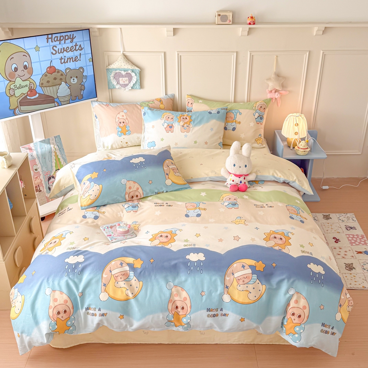 91家纺网 家纺一手货源 找家纺 呗旺鹿 2026新款全棉纯棉40支12868星仔系列单被套被套单件单品被套 星梦童话