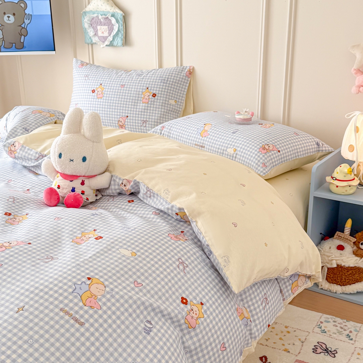 91家纺网 家纺一手货源 找家纺 呗旺鹿 2026新款全棉纯棉40支12868星仔系列单被套被套单件单品被套 甜梦小精灵蓝