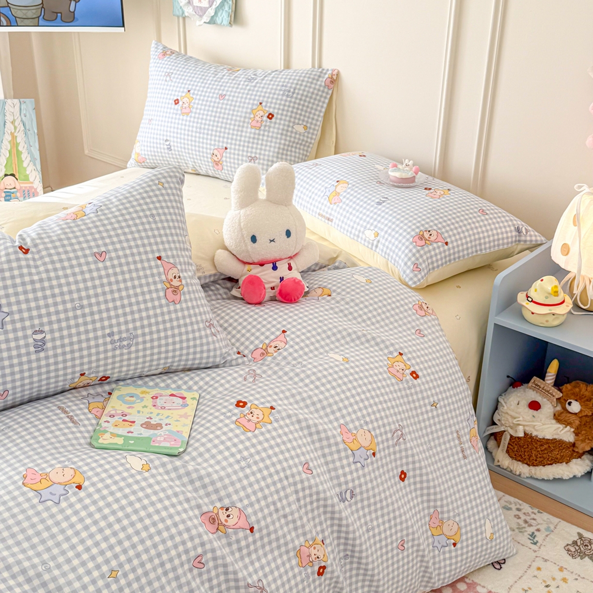 91家纺网 家纺一手货源 找家纺 呗旺鹿 2026新款全棉纯棉40支12868星仔系列单被套被套单件单品被套 甜梦小精灵蓝