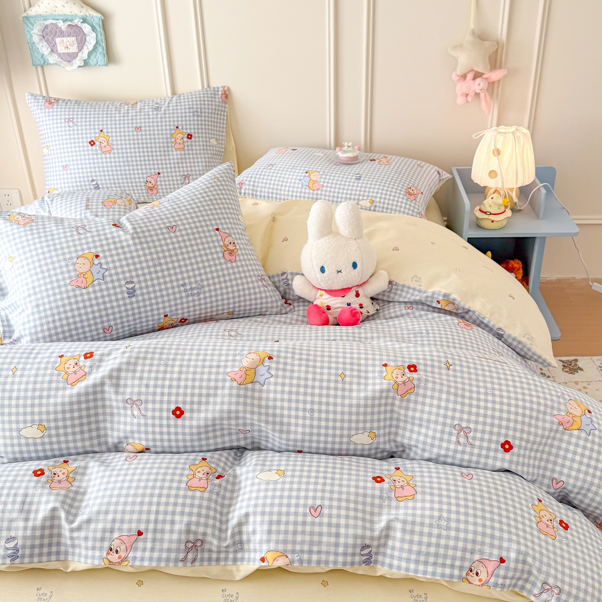 91家纺网 家纺一手货源 找家纺 呗旺鹿 2026新款全棉纯棉40支12868星仔系列单被套被套单件单品被套 甜梦小精灵蓝