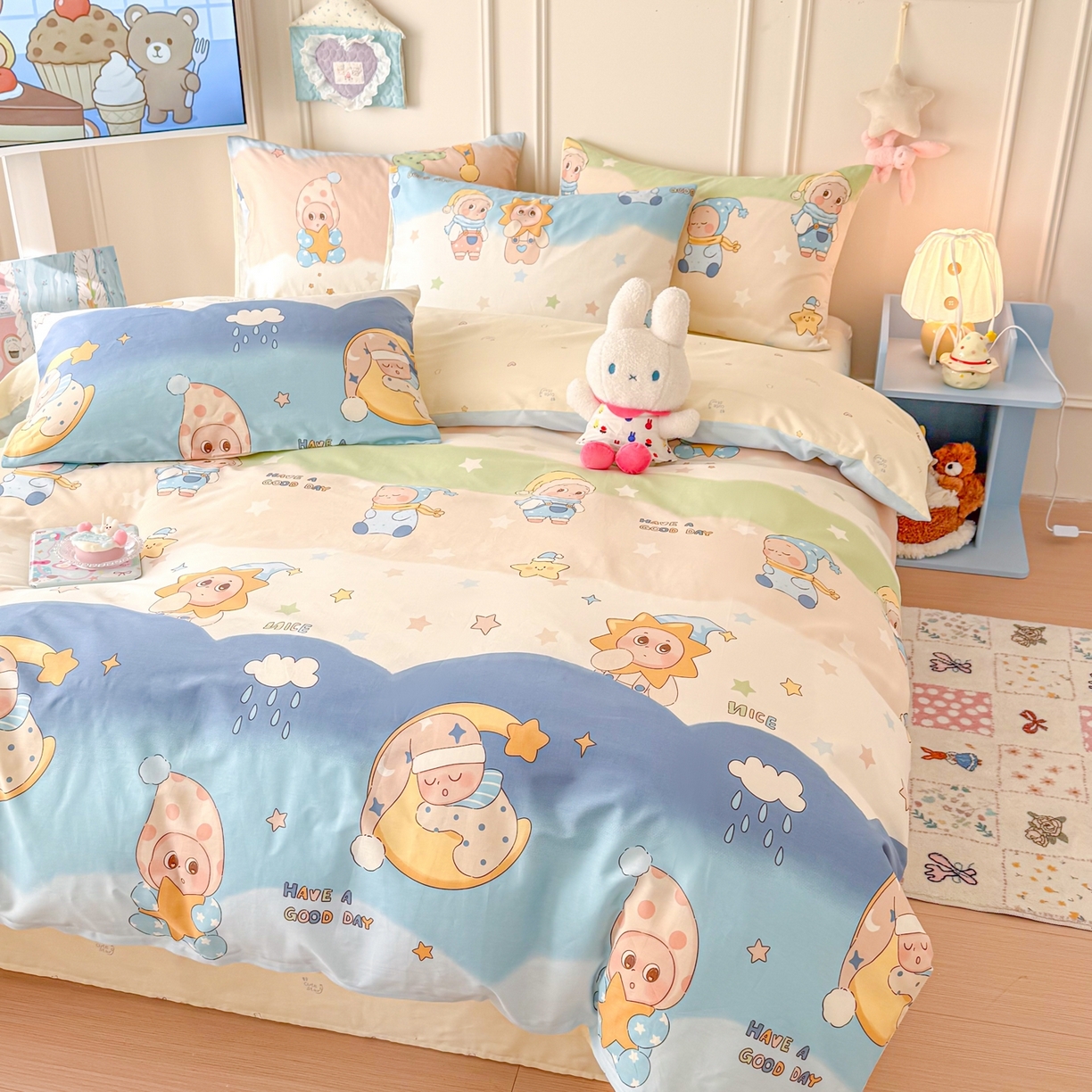 91家纺网 家纺一手货源 找家纺 呗旺鹿 2026新款全棉纯棉40支12868星仔系列单被套被套单件单品被套 星梦童话