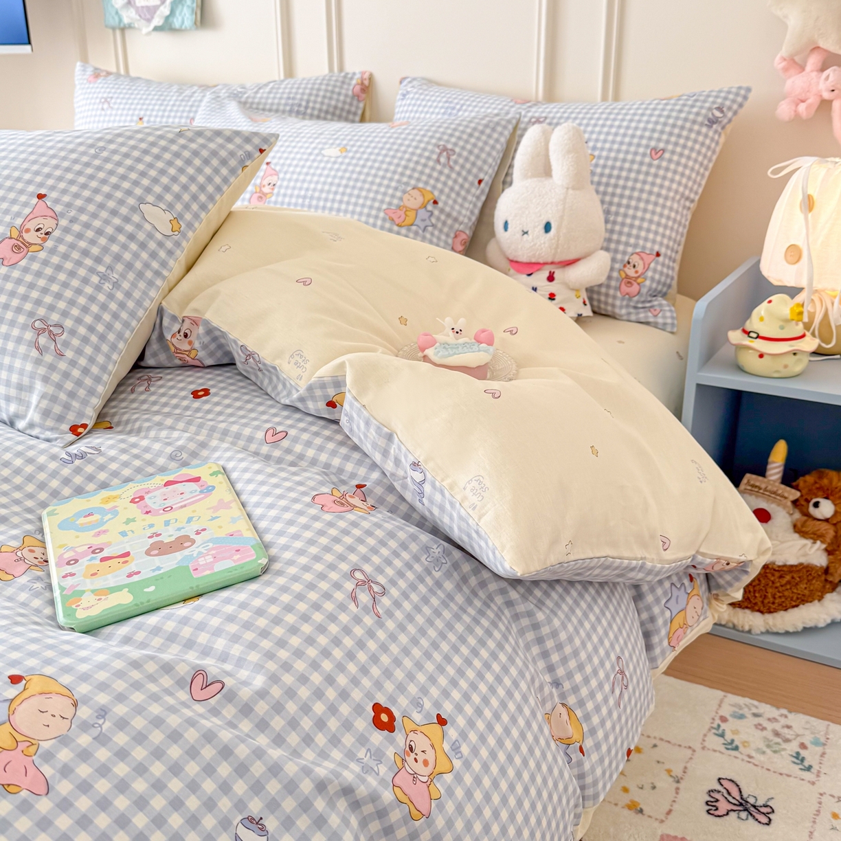 91家纺网 家纺一手货源 找家纺 呗旺鹿 2026新款全棉纯棉40支12868星仔系列单被套被套单件单品被套 甜梦小精灵蓝