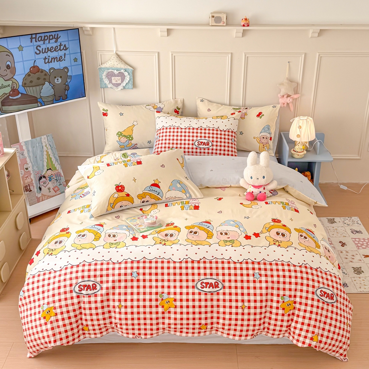 91家纺网 家纺一手货源 找家纺 呗旺鹿 2026新款全棉纯棉40支12868星仔系列单被套被套单件单品被套 星星漫游记