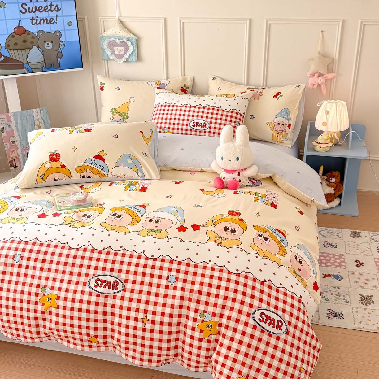 91家纺网 家纺一手货源 找家纺 呗旺鹿 2026新款全棉纯棉40支12868星仔系列单被套被套单件单品被套 星星漫游记