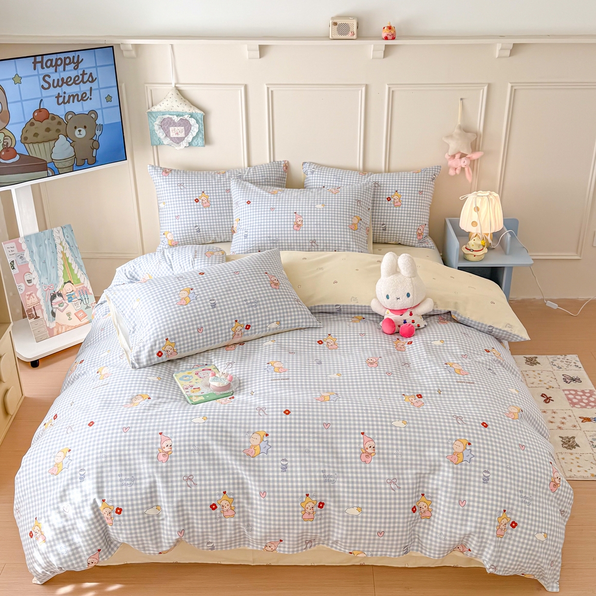 91家纺网 家纺一手货源 找家纺 呗旺鹿 2026新款全棉纯棉40支12868星仔系列单被套被套单件单品被套 甜梦小精灵蓝