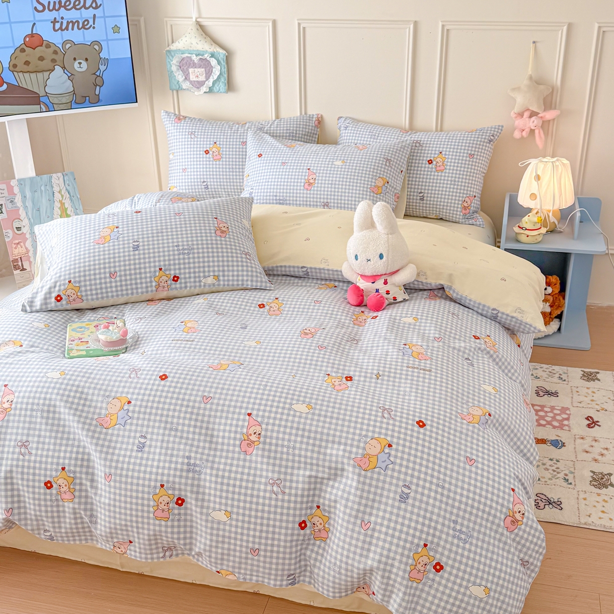 91家纺网 家纺一手货源 找家纺 呗旺鹿 2026新款全棉纯棉40支12868星仔系列单被套被套单件单品被套 甜梦小精灵蓝