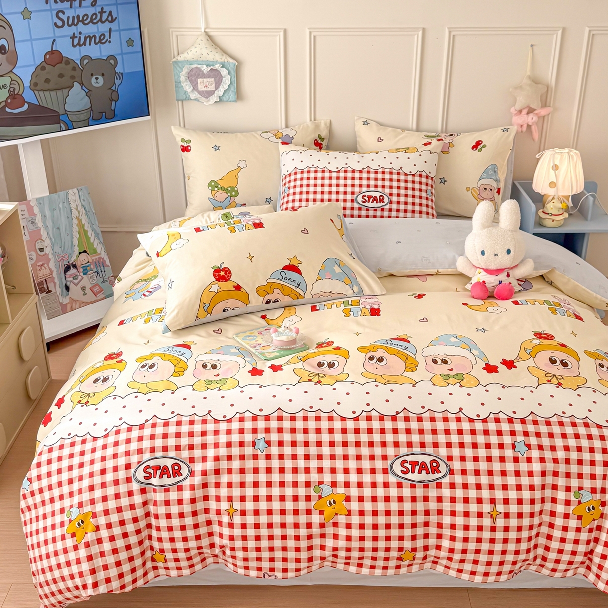 91家纺网 家纺一手货源 找家纺 呗旺鹿 2026新款全棉纯棉40支12868星仔系列单被套被套单件单品被套 星星漫游记