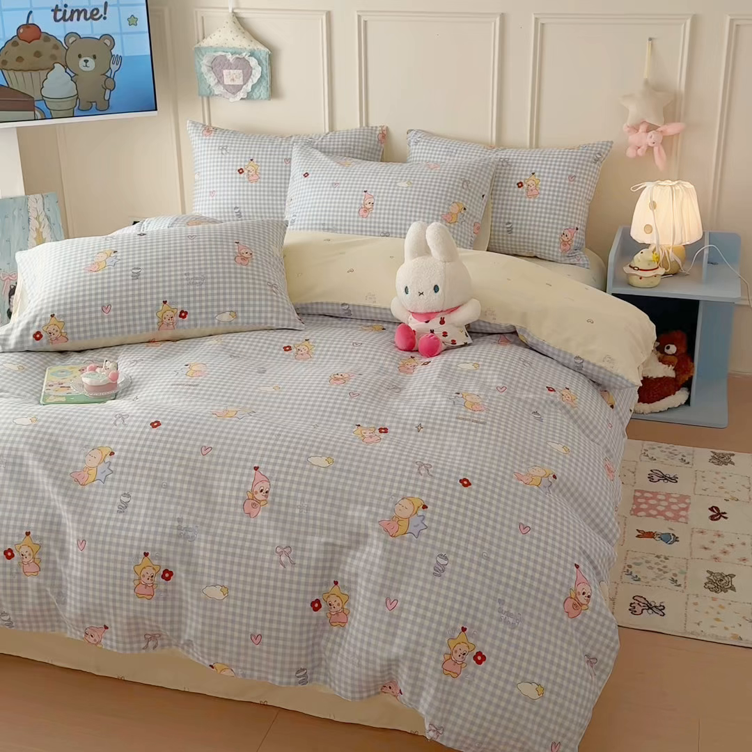 91家纺网 家纺一手货源 找家纺 呗旺鹿 2026新款全棉纯棉40支12868星仔系列单被套被套单件单品被套 甜梦小精灵蓝