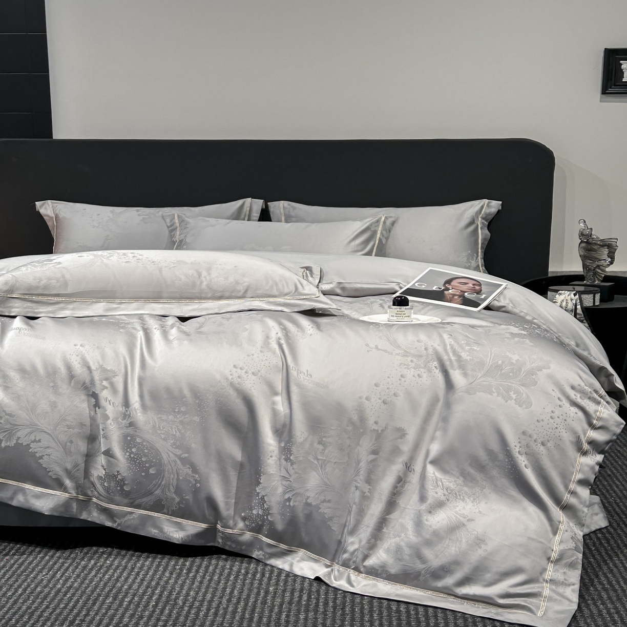 91家纺网 家纺一手货源 找家纺 启航家居 2026新款50支全棉提花四件套 梦幻气泡浅灰