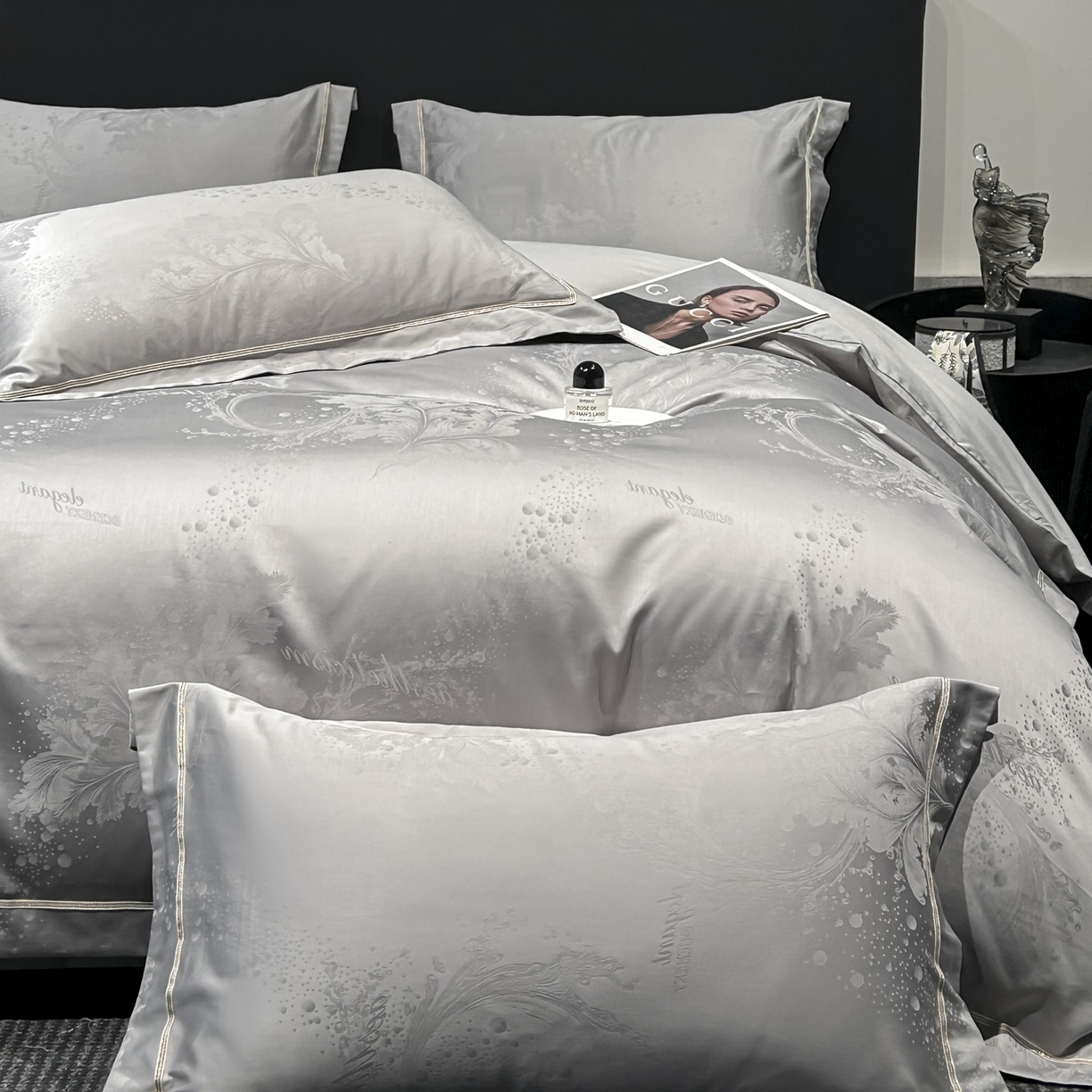 91家纺网 家纺一手货源 找家纺 启航家居 2026新款50支全棉提花四件套 梦幻气泡浅灰