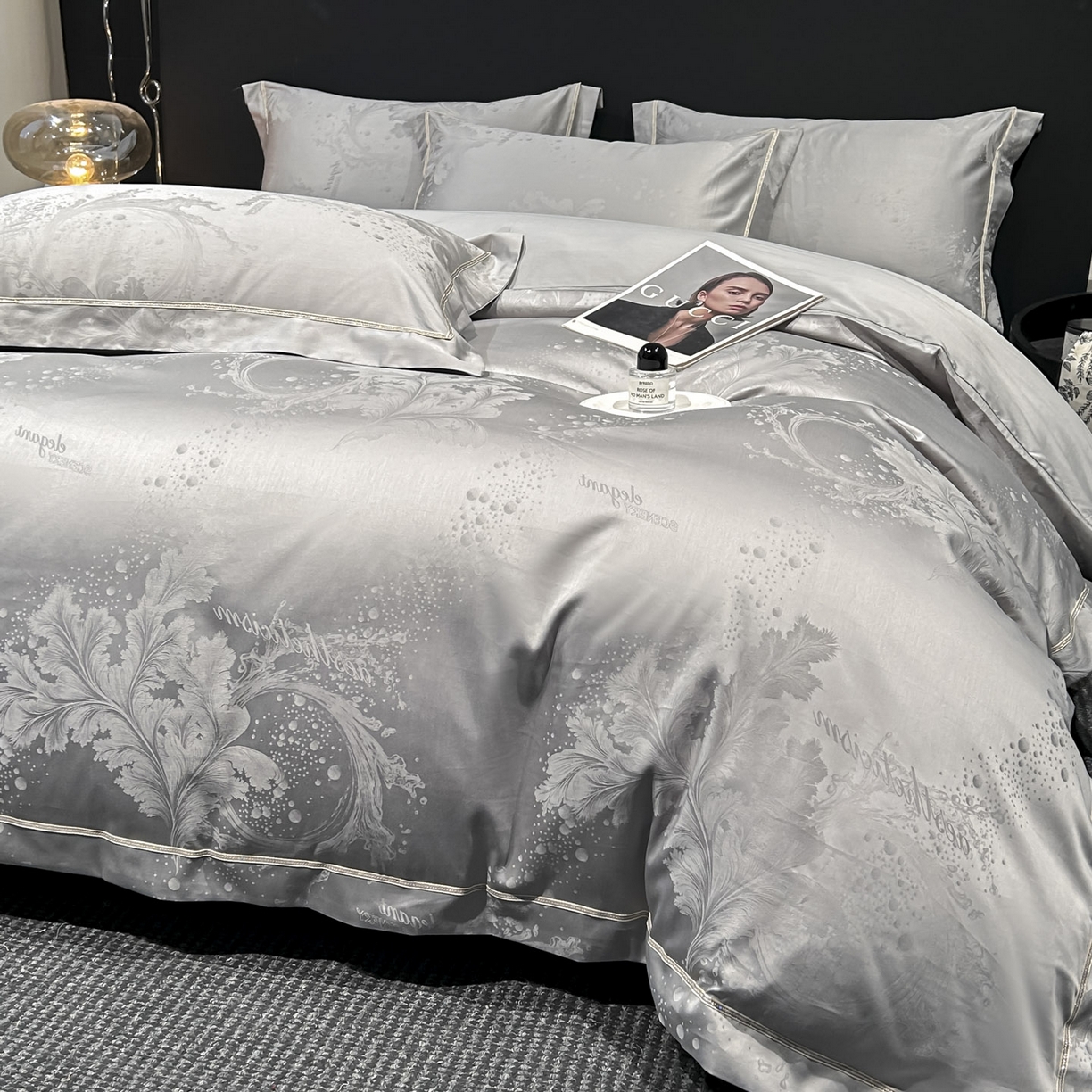 91家纺网 家纺一手货源 找家纺 启航家居 2026新款50支全棉提花四件套 梦幻气泡浅灰