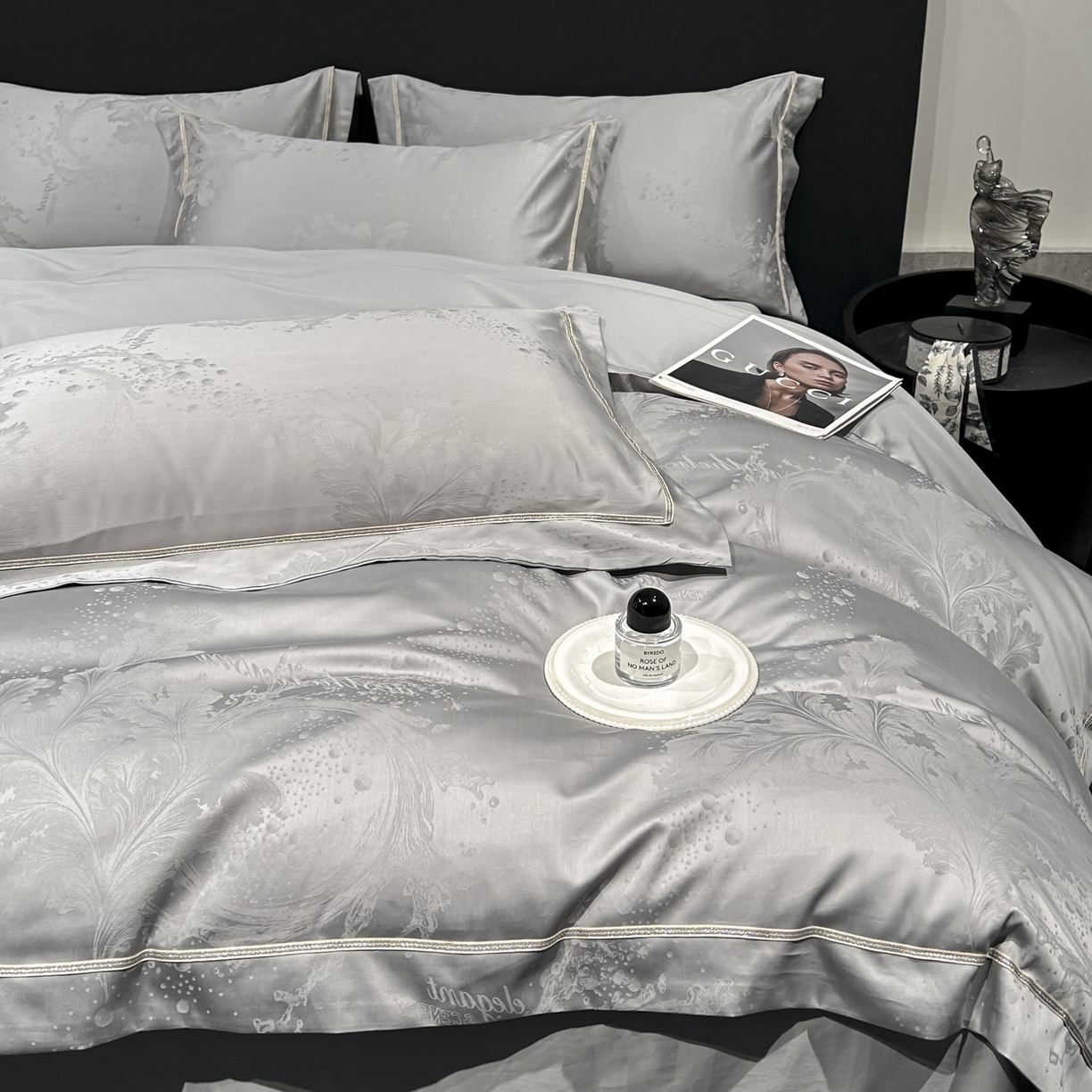 91家纺网 家纺一手货源 找家纺 启航家居 2026新款50支全棉提花四件套 梦幻气泡浅灰