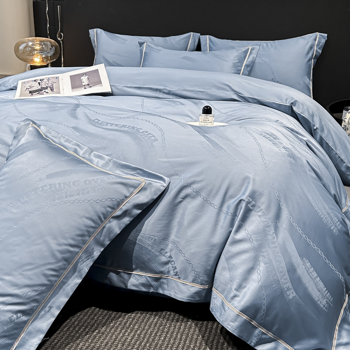 91家纺网 家纺一手货源 找家纺 启航家居 2026新款50支全棉提花四件套 轻诗曼语皇室蓝